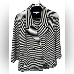 CAbi Jacket Navy Blue/White Striped Collared Double Breasted Pockets
